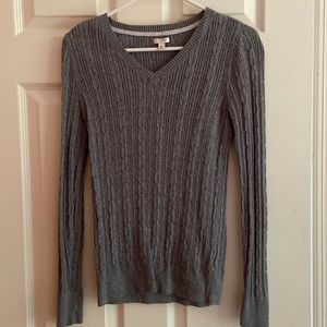 Sonoma Life + Style Gray Cable Knit V Neck Sweater